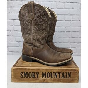 🔥Smoky Mountain 🤎Women Sz 6.5 (Youth 5) Brown Leather Western Boots Distressed